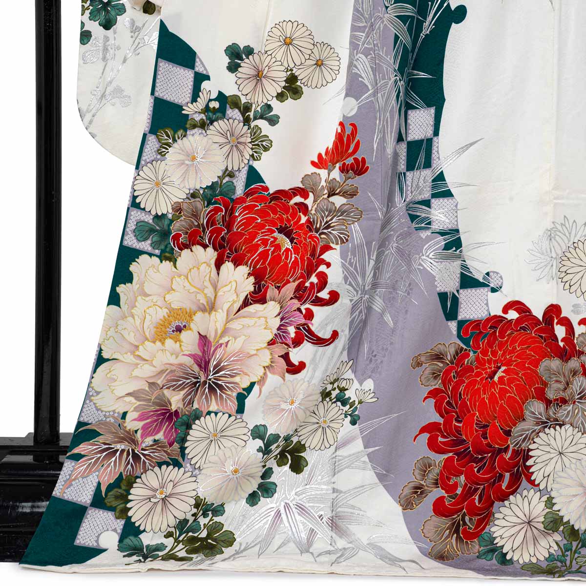 白 菊牡丹に笹（【振袖・袋帯・長襦袢のセット商品