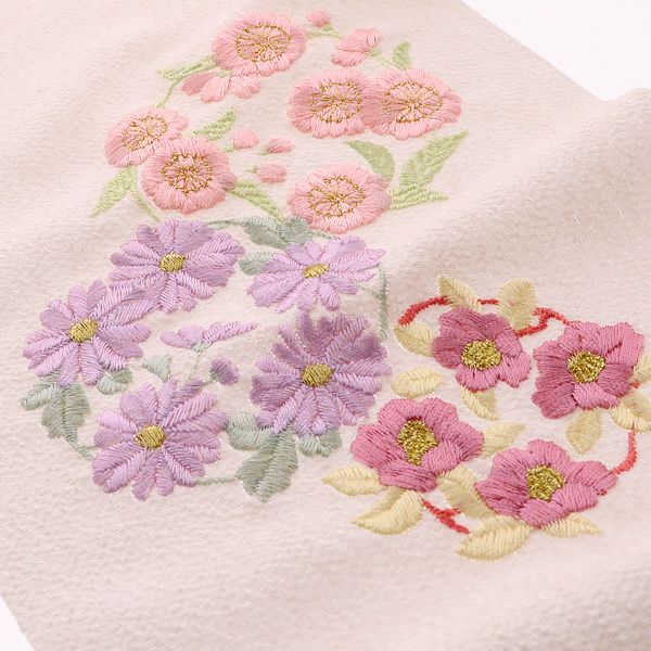 刺繍半衿「ピンク 花の丸」 | KOMONO,半衿 | 京都きもの夢館
