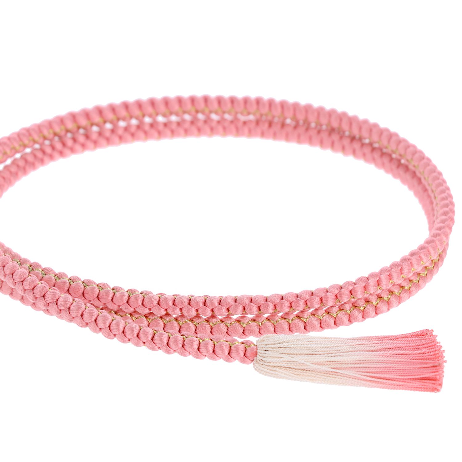 【訳あり品】帯締め 正絹 振袖用 丸組紐 桜色×ゴールド