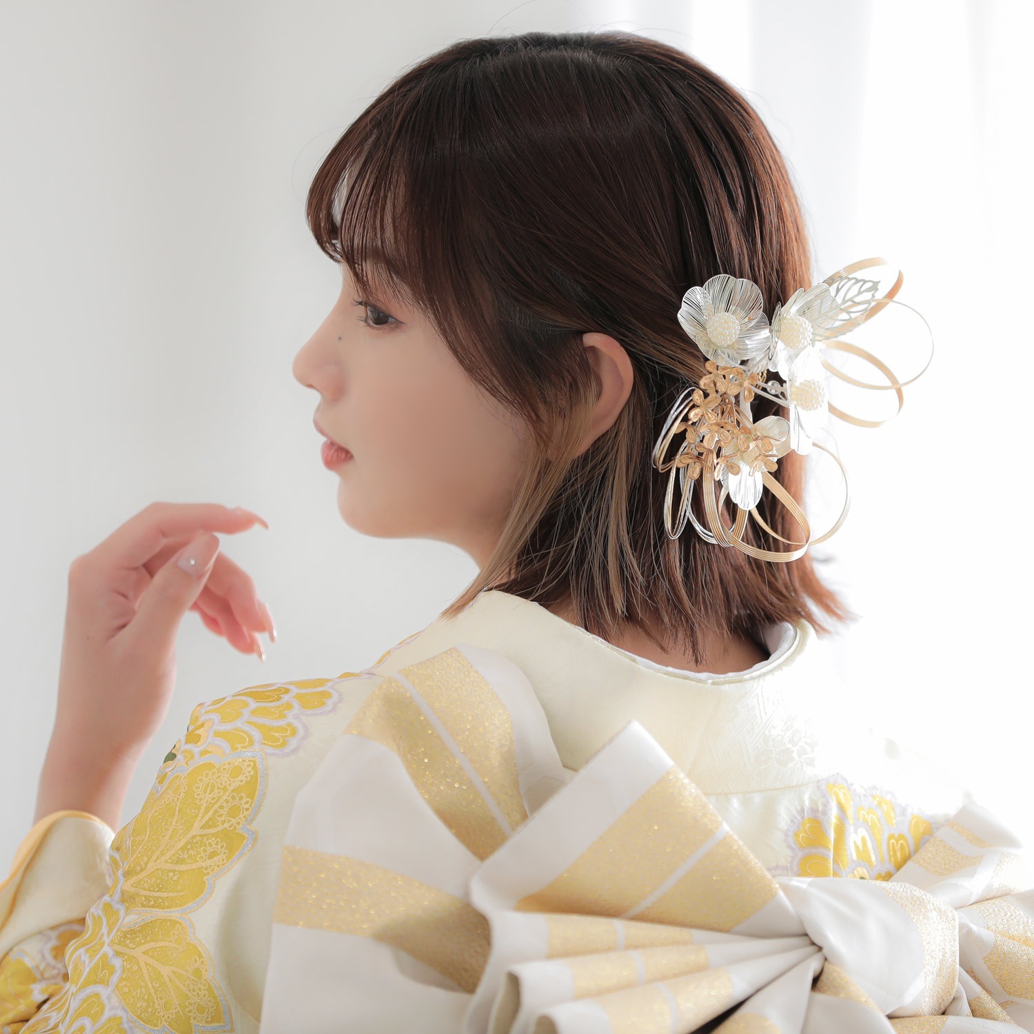 正絹絞り紫の着物と金の袋帯セット