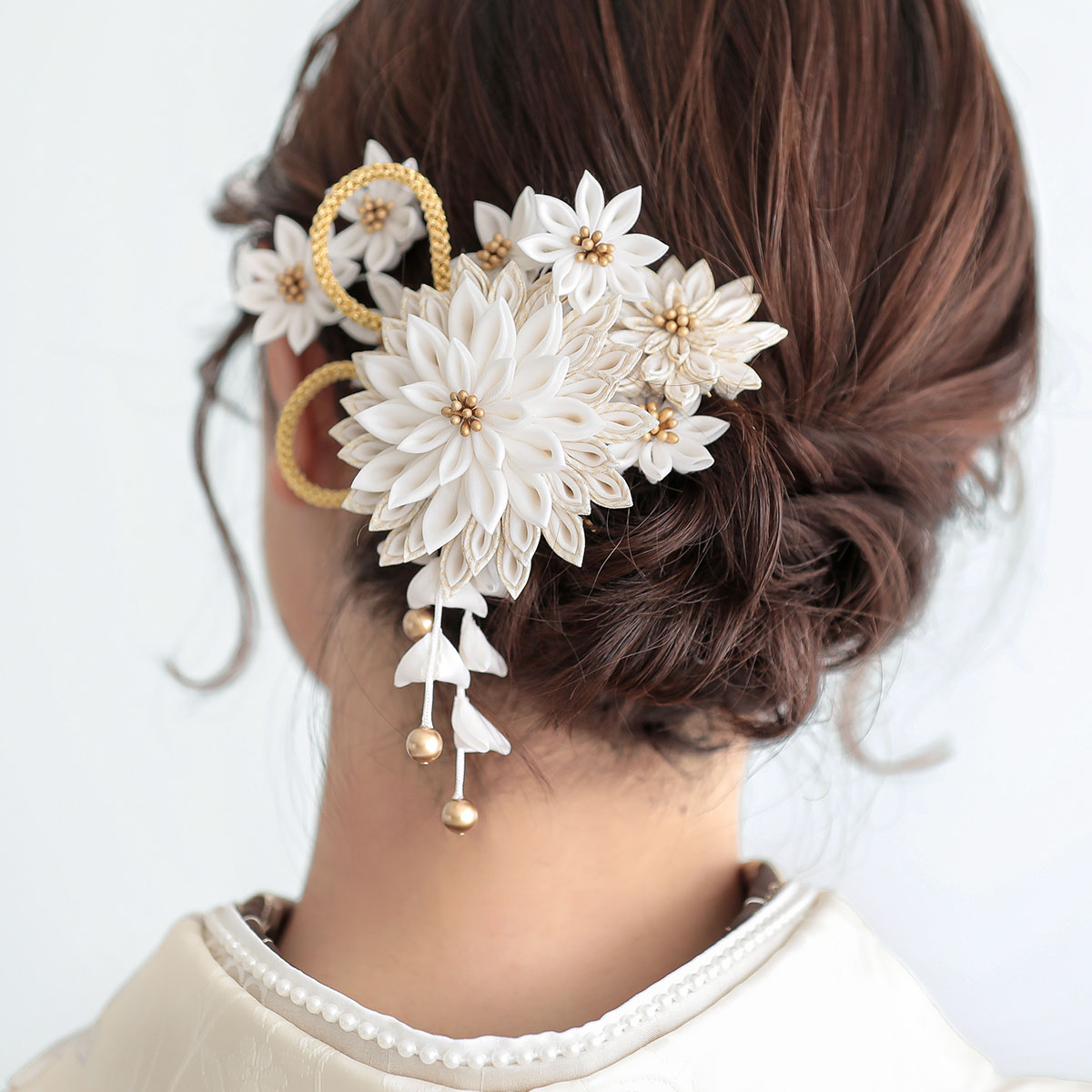 オフホワイト 檜扇に牡丹（【振袖・袋帯・長襦袢のセット商品】）