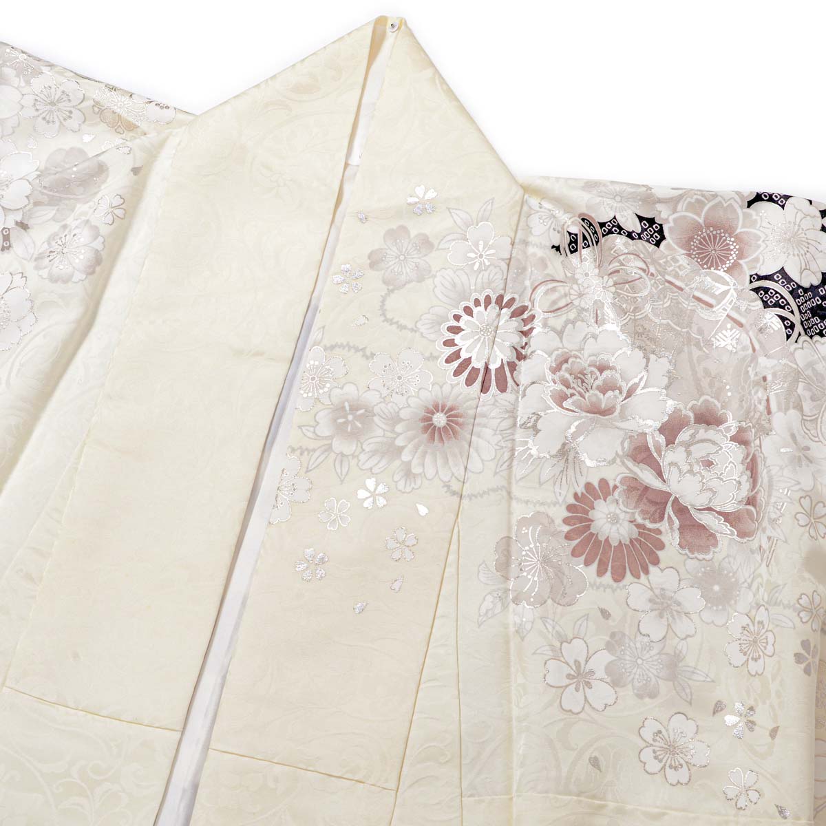 オフホワイト 檜扇に牡丹（【振袖・袋帯・長襦袢のセット商品】）