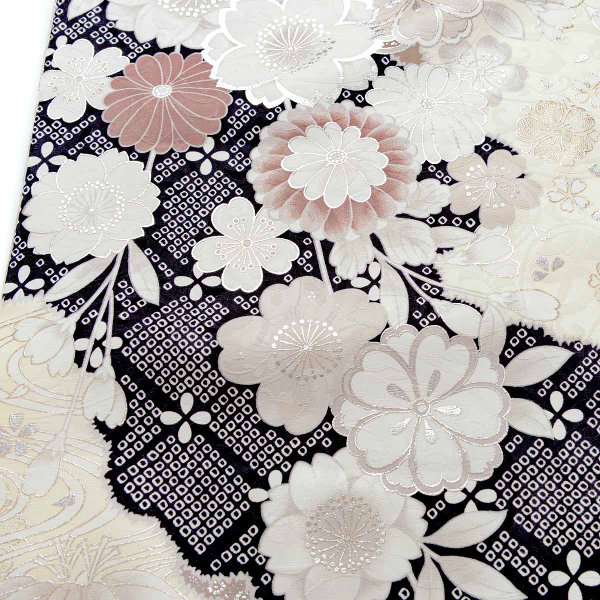 オフホワイト 檜扇に牡丹（【振袖・袋帯・長襦袢のセット商品】）