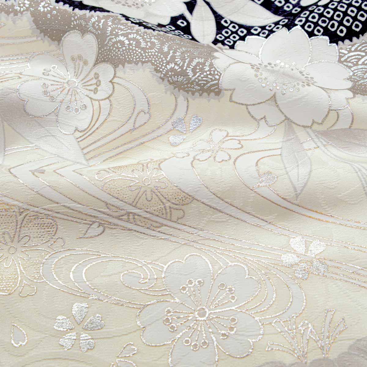 オフホワイト 檜扇に牡丹（【振袖・袋帯・長襦袢のセット商品】）