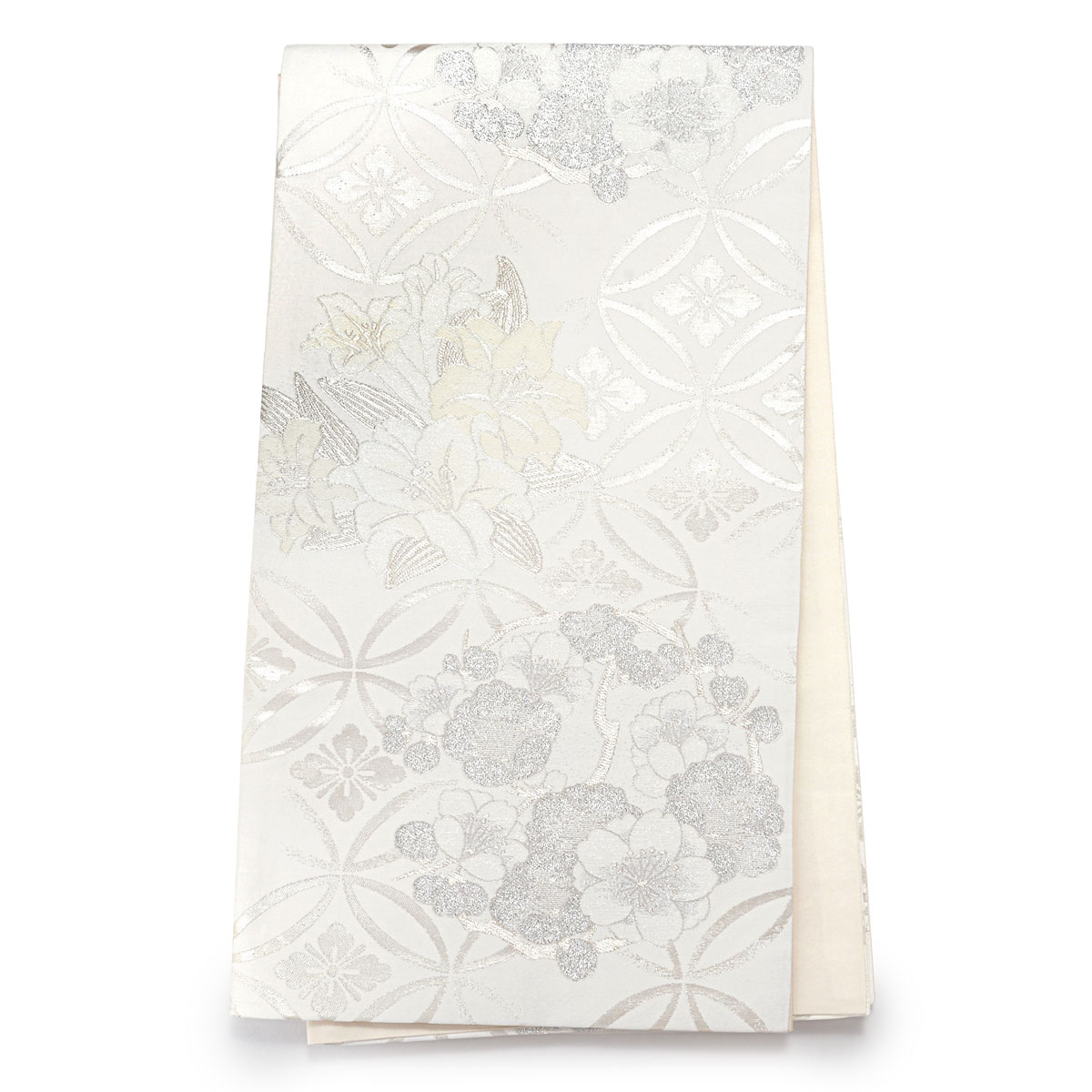 オフホワイト 檜扇に牡丹（【振袖・袋帯・長襦袢のセット商品】）