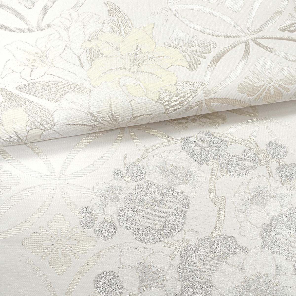 オフホワイト 檜扇に牡丹（【振袖・袋帯・長襦袢のセット商品】）