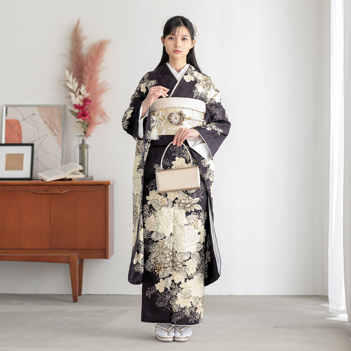 黒紫　白洋花（【振袖・袋帯・長襦袢のセット商品】）