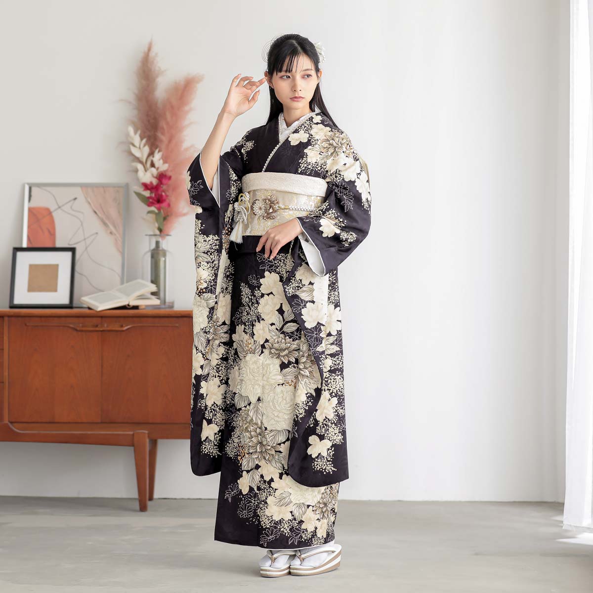 黒紫　白洋花（【振袖・袋帯・長襦袢のセット商品】）