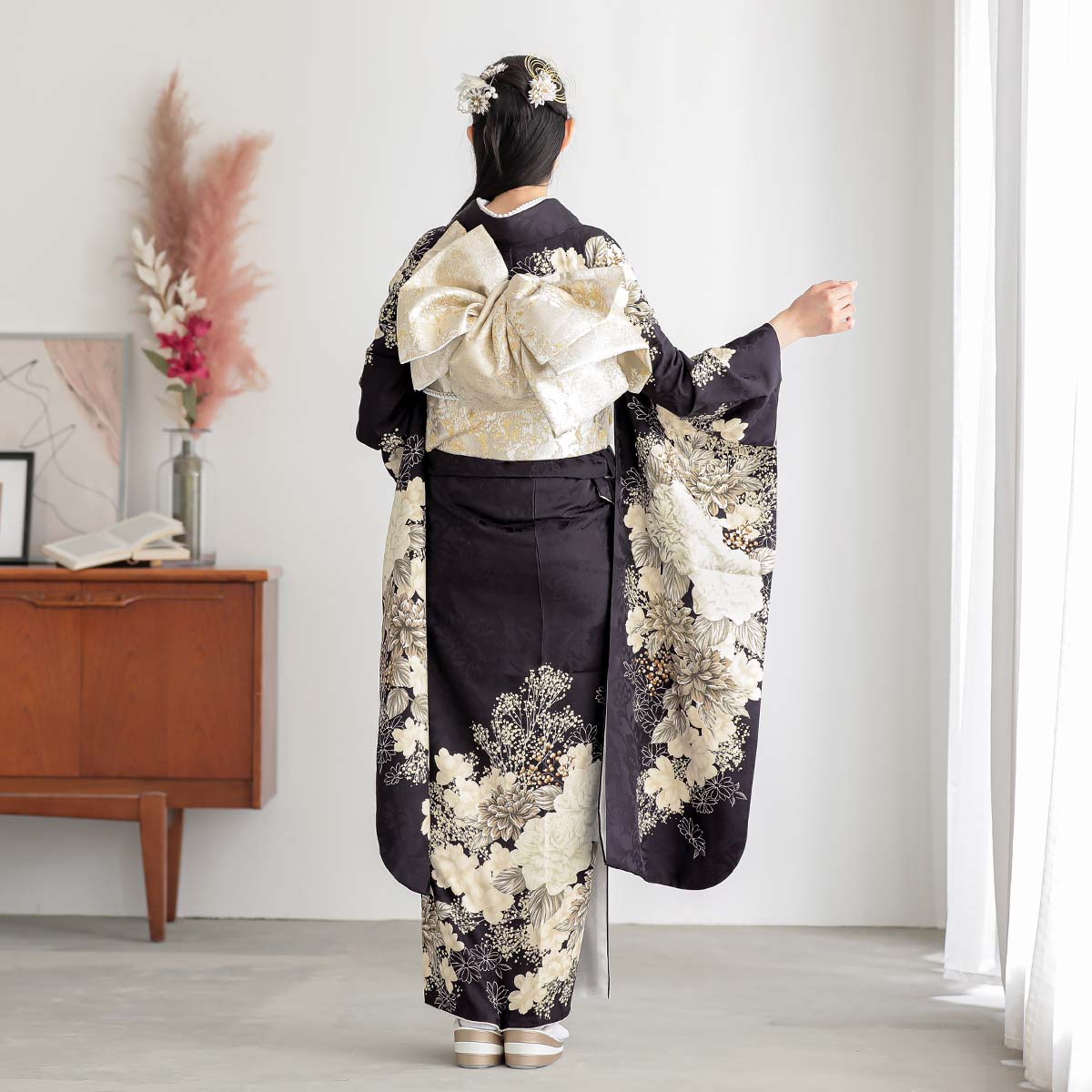 黒紫　白洋花（【振袖・袋帯・長襦袢のセット商品】）