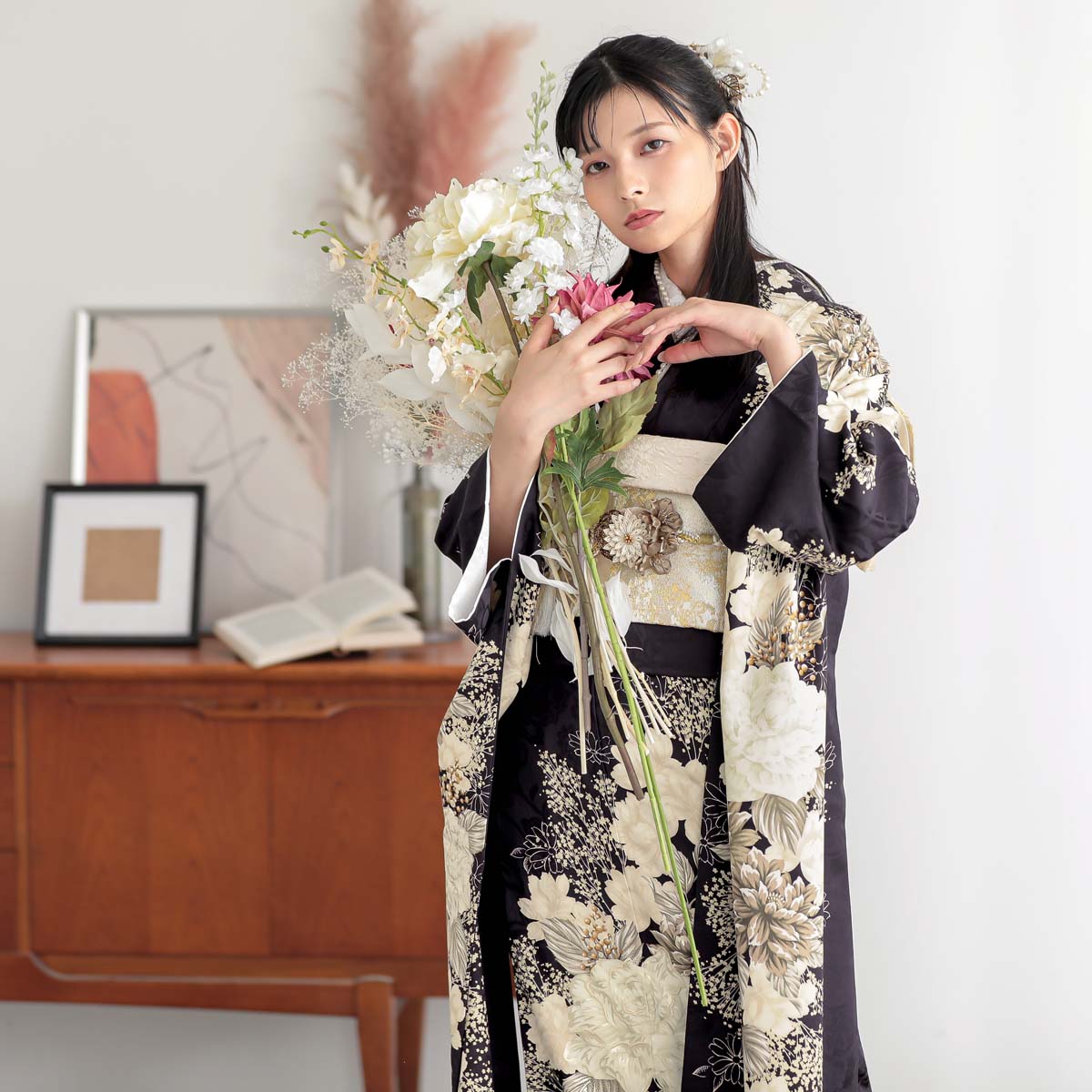 黒紫　白洋花（【振袖・袋帯・長襦袢のセット商品】）