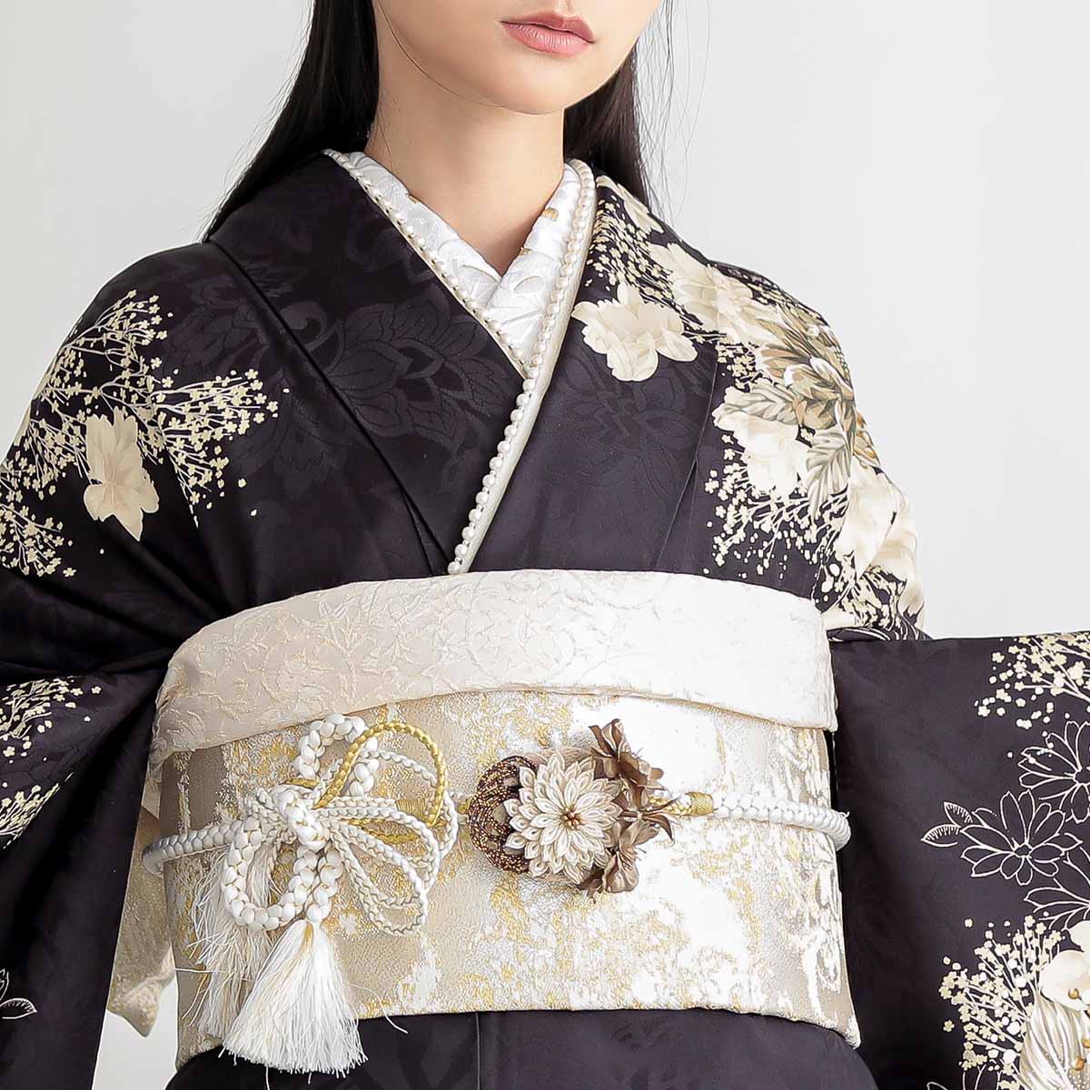 黒紫　白洋花（【振袖・袋帯・長襦袢のセット商品】）
