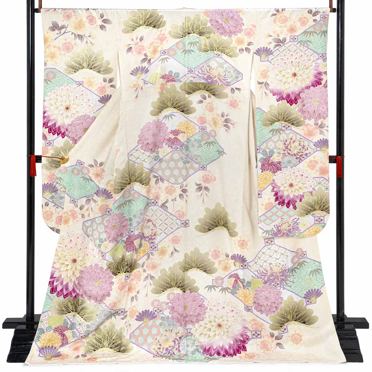 九重×中村里砂 九重×中村里砂　クリーム　蜀江文に菊（【振袖・袋帯・長襦袢のセット商品です】）