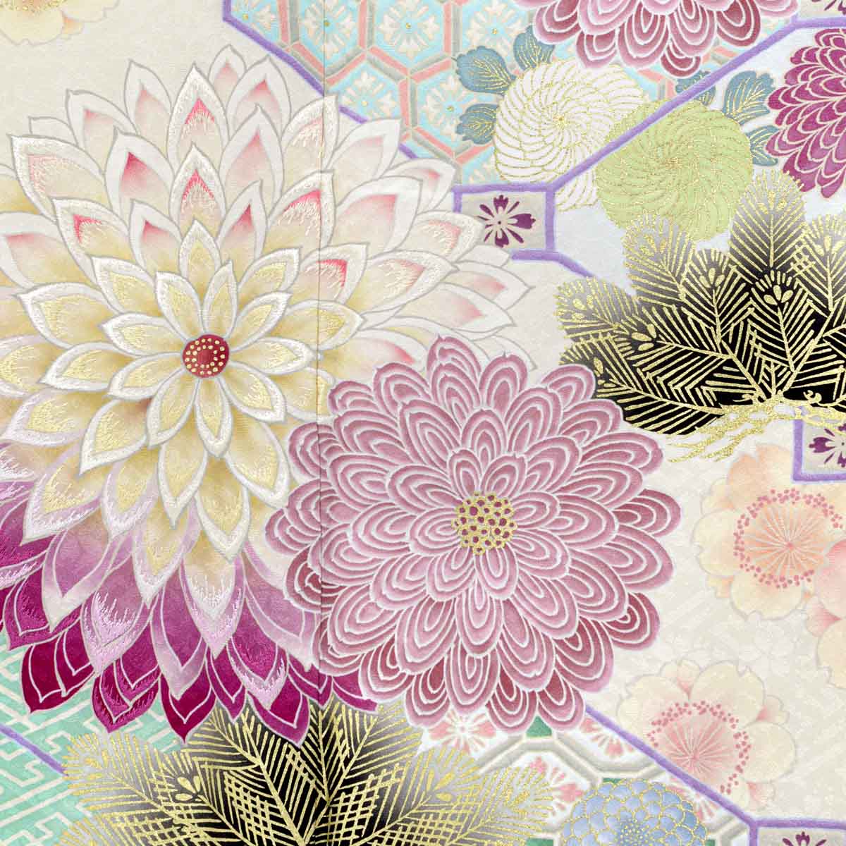 九重×中村里砂 九重×中村里砂　クリーム　蜀江文に菊（【振袖・袋帯・長襦袢のセット商品です】）