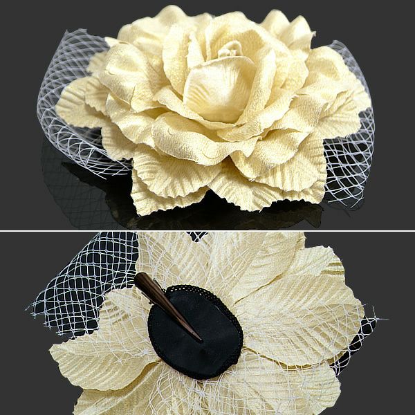 振袖 お花髪飾り「ゴールド 大きな薔薇とレース」