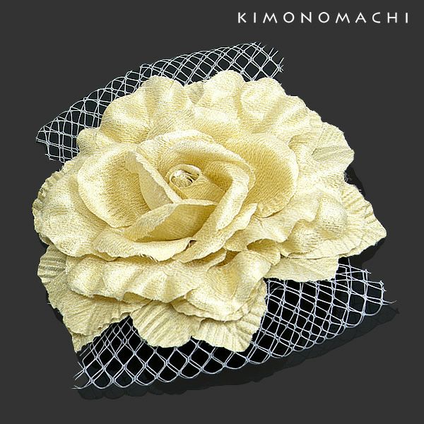 振袖 お花髪飾り「ゴールド 大きな薔薇とレース」