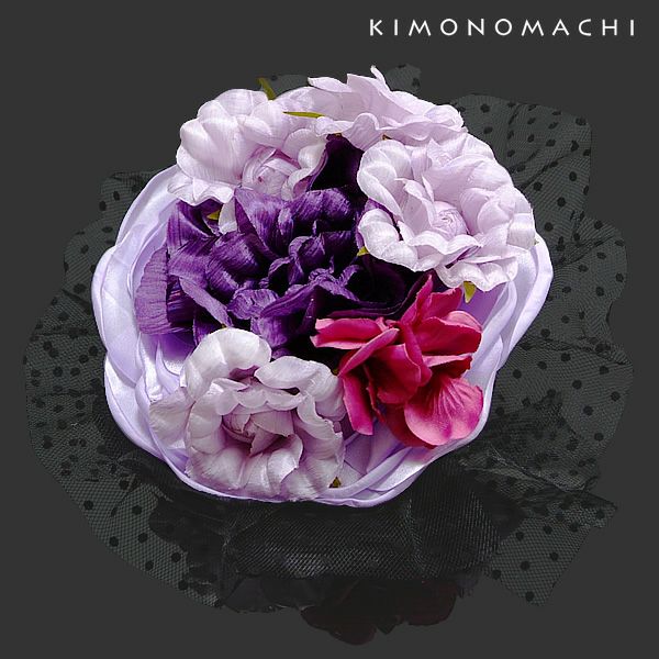 振袖 お花髪飾り「ラベンダーパープル 花とレース」