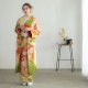 成人式振袖レンタル 黄緑　牡丹に鼓(絹)