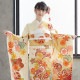 成人式振袖レンタル 薄黄色 波に扇面鞠と花（絹）