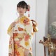 成人式振袖レンタル 薄黄色 波に扇面鞠と花（絹）
