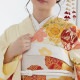 成人式振袖レンタル 薄黄色 波に扇面鞠と花（絹）