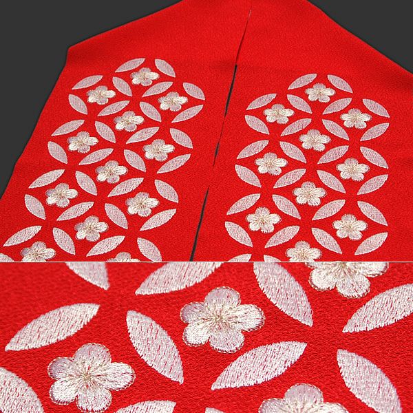 刺繍半衿 七宝刺繍半衿 赤色 七宝梅 成人式 振袖 結婚式 前撮り （E-1108）