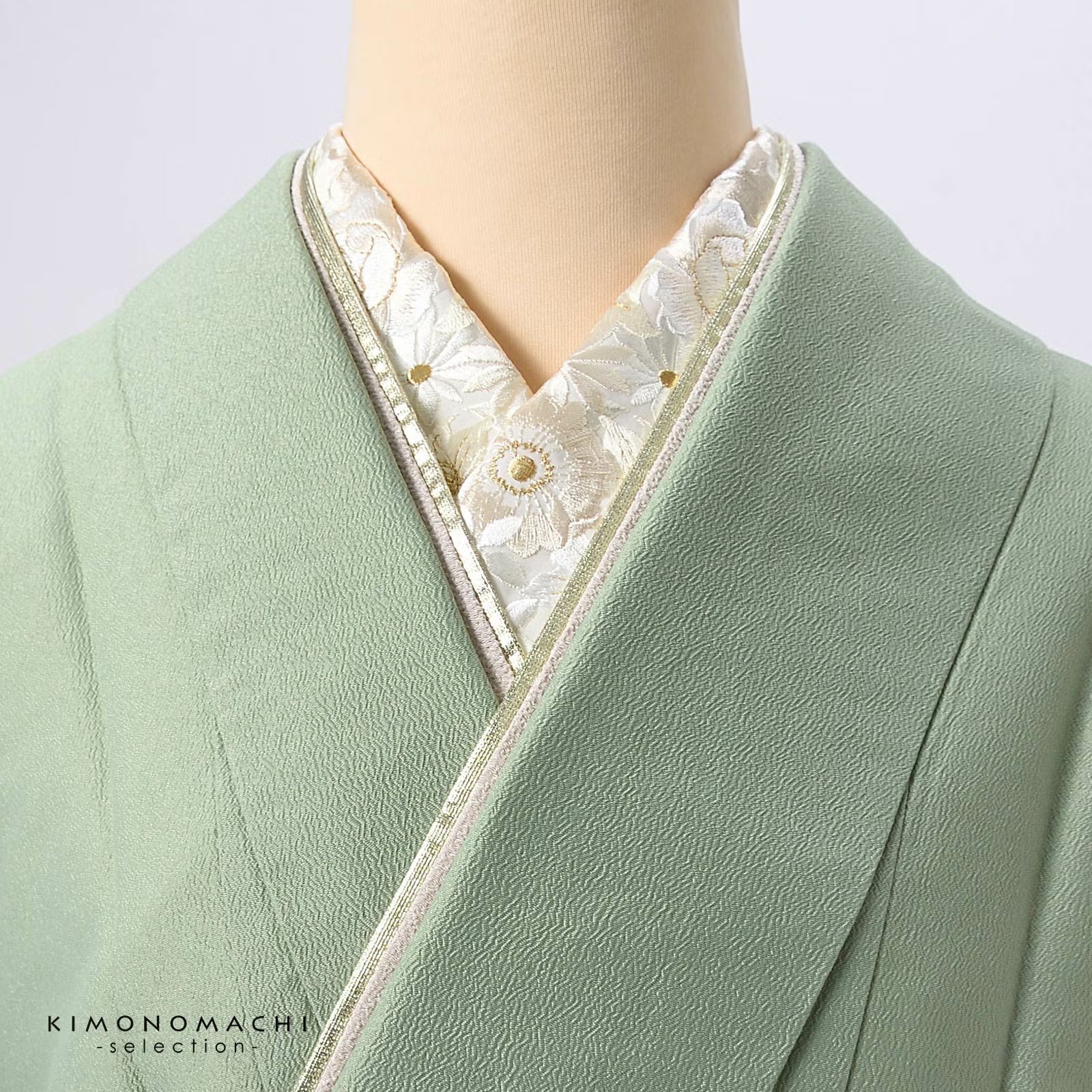 半衿 刺繍半衿 単品 silelly シルエリー「ローズ オフホワイト、金刺繍」日本製