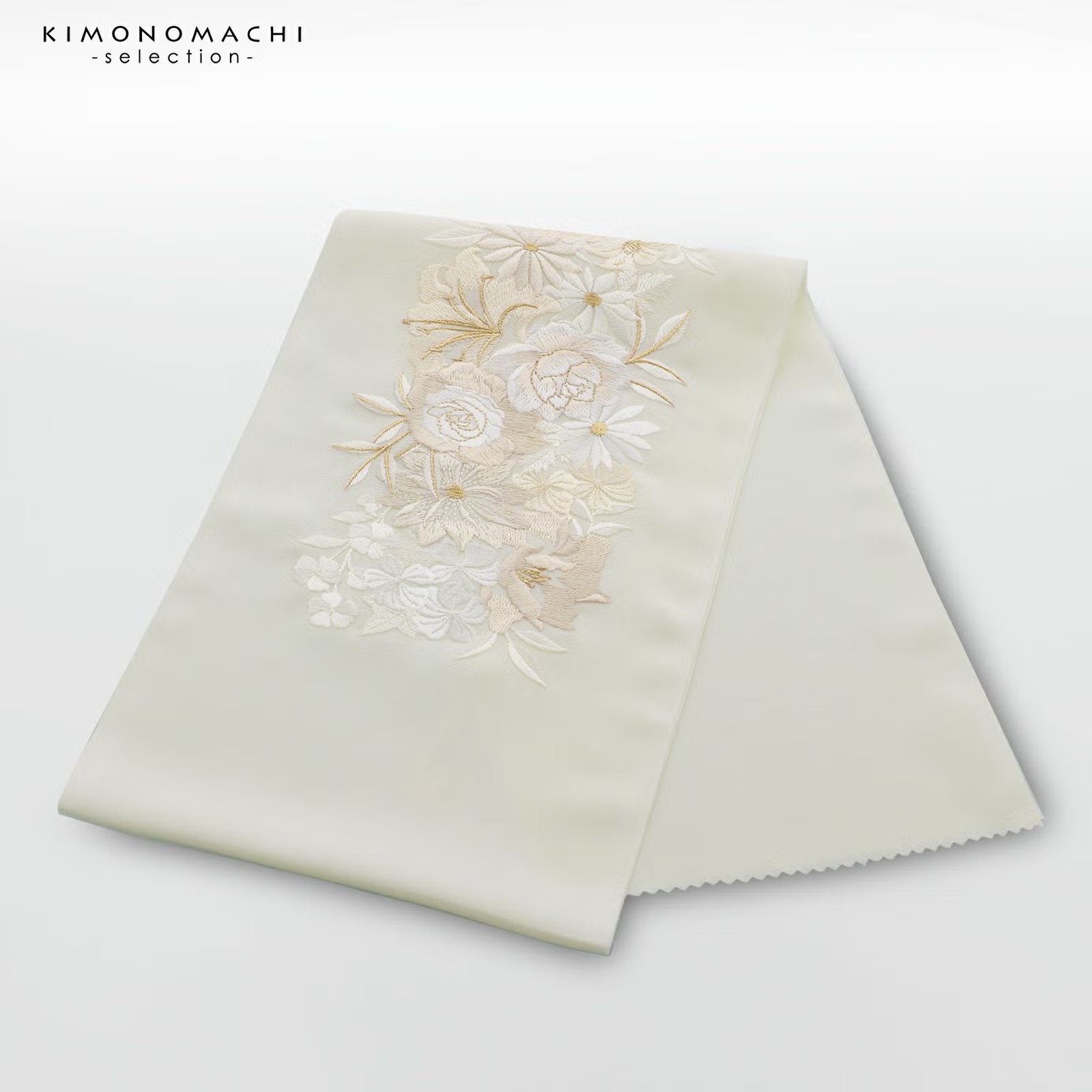 半衿 刺繍半衿 単品 silelly シルエリー「ローズ オフホワイト、金刺繍」日本製