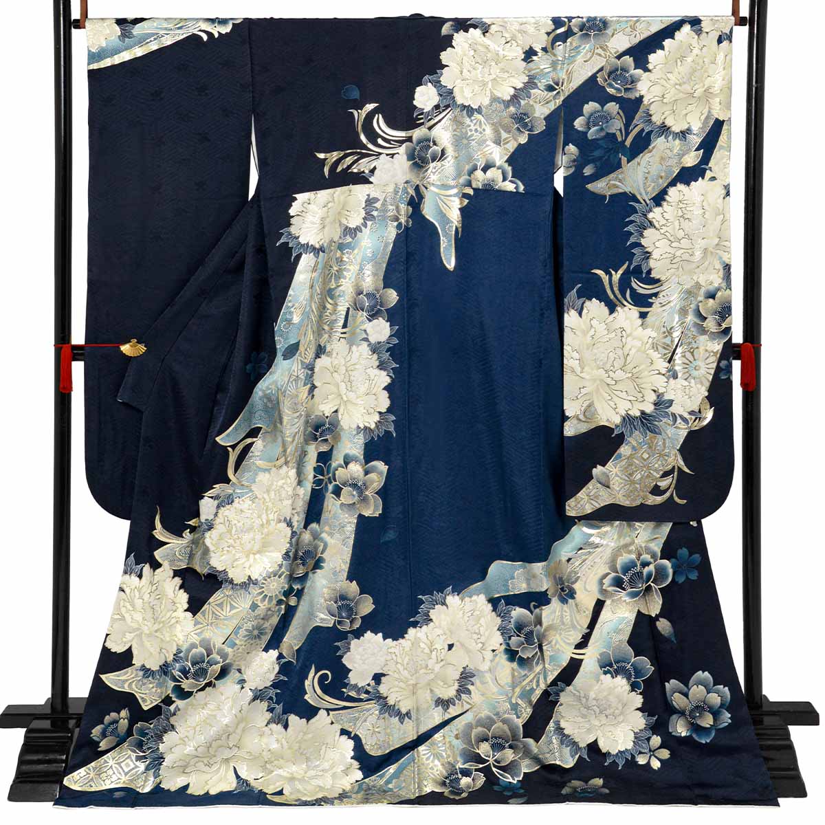 紺　牡丹に熨斗（【振袖・袋帯・長襦袢のセット商品】）