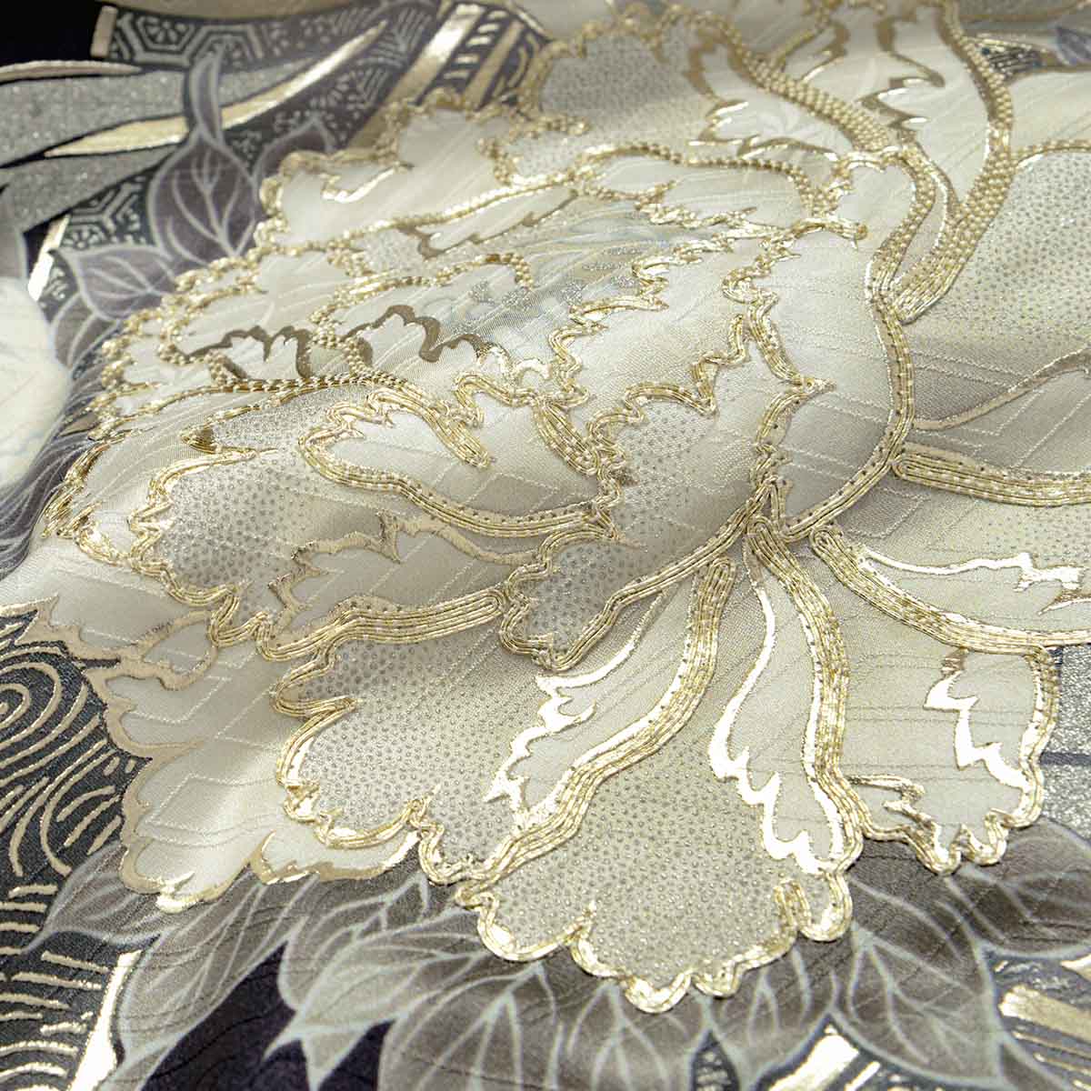 グレー　牡丹に熨斗（【振袖・袋帯・長襦袢のセット商品】）