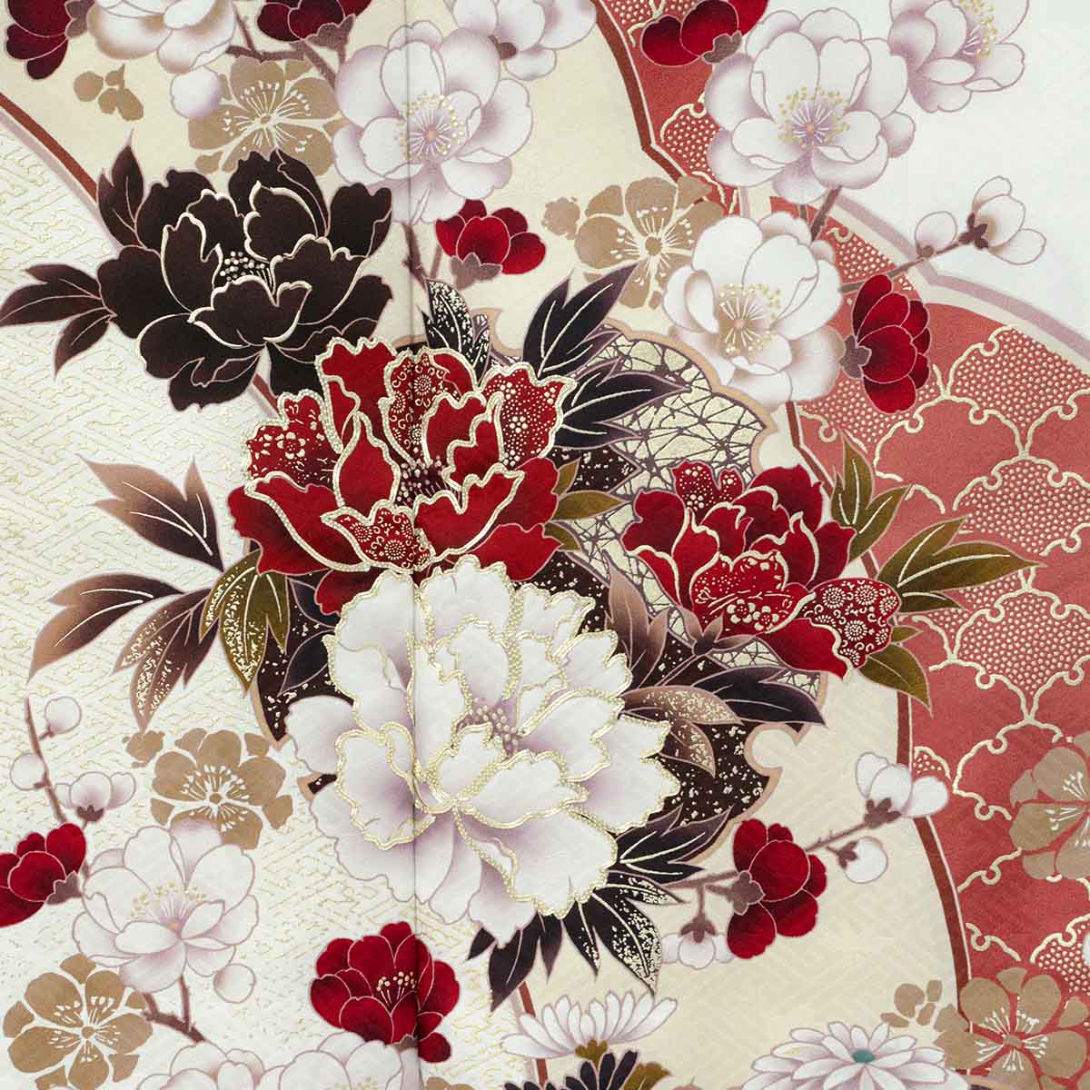 SACRA 白　牡丹に桜　雪輪（【振袖・袋帯・長襦袢のセット商品です】）