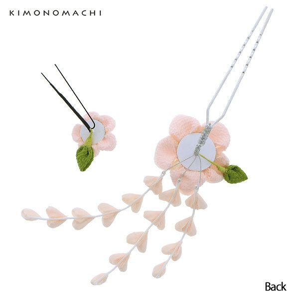 振袖髪飾り2点セット「薄ピンク色のつまみのお花」つまみ細工髪飾り