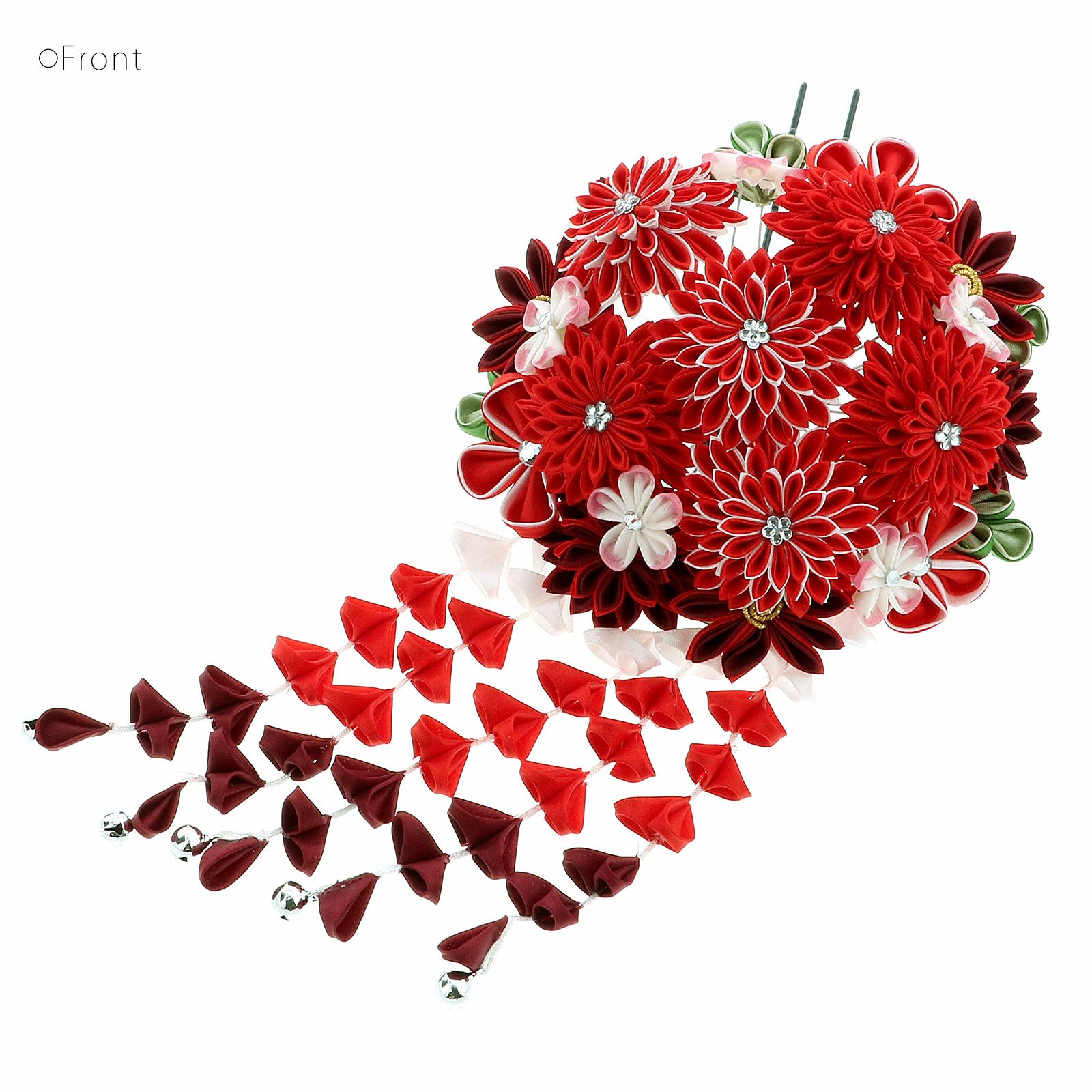 髪飾り つまみかんざし 「赤色つまみの花、房下がり (7000赤
