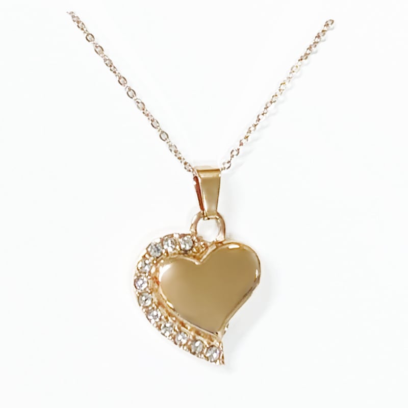 遺骨ネックレス (ハートラインストーン ピンクゴールド)