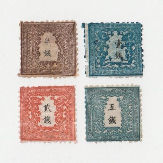 手彫竜銭切手 明治5年 竜壹銭 第2版pos.3 青 8800円 □現品画像□ 手彫切手 竜銭切手 全4種 セット 並品 | 通常切手