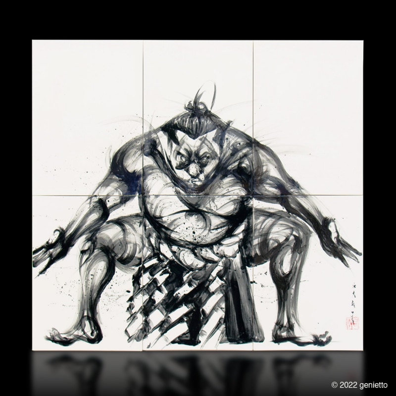 直筆陶墨画「雷閃不知火」