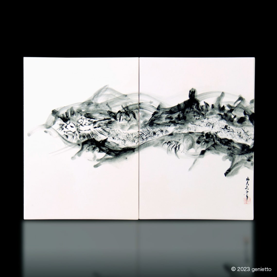 直筆陶墨画「白峰種蒔」 | 墨絵・陶墨画アーティスト 西元祐貴