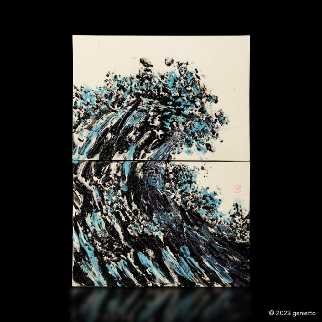 直筆陶墨画「盛波仁慈」 | 墨絵・陶墨画アーティスト 西元祐貴