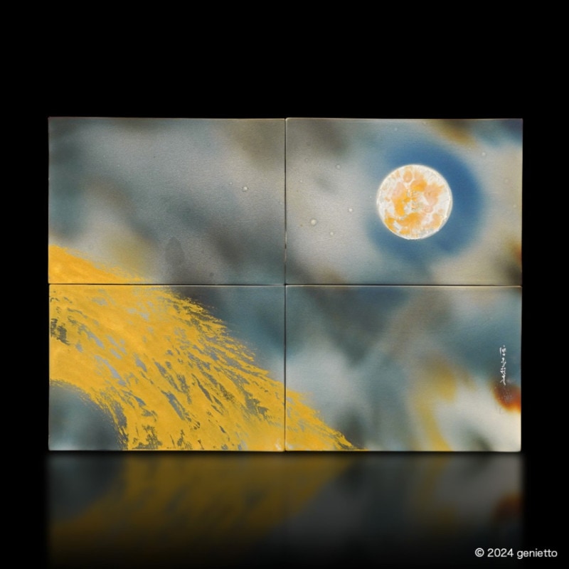 直筆陶墨画「月眺着済」