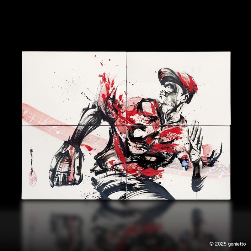 直筆陶墨画「紅迅護世」