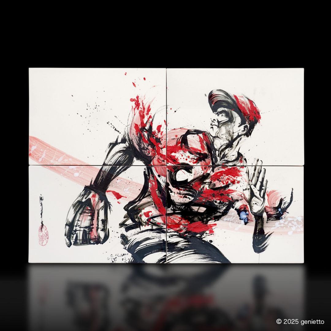 直筆陶墨画「紅迅護世」