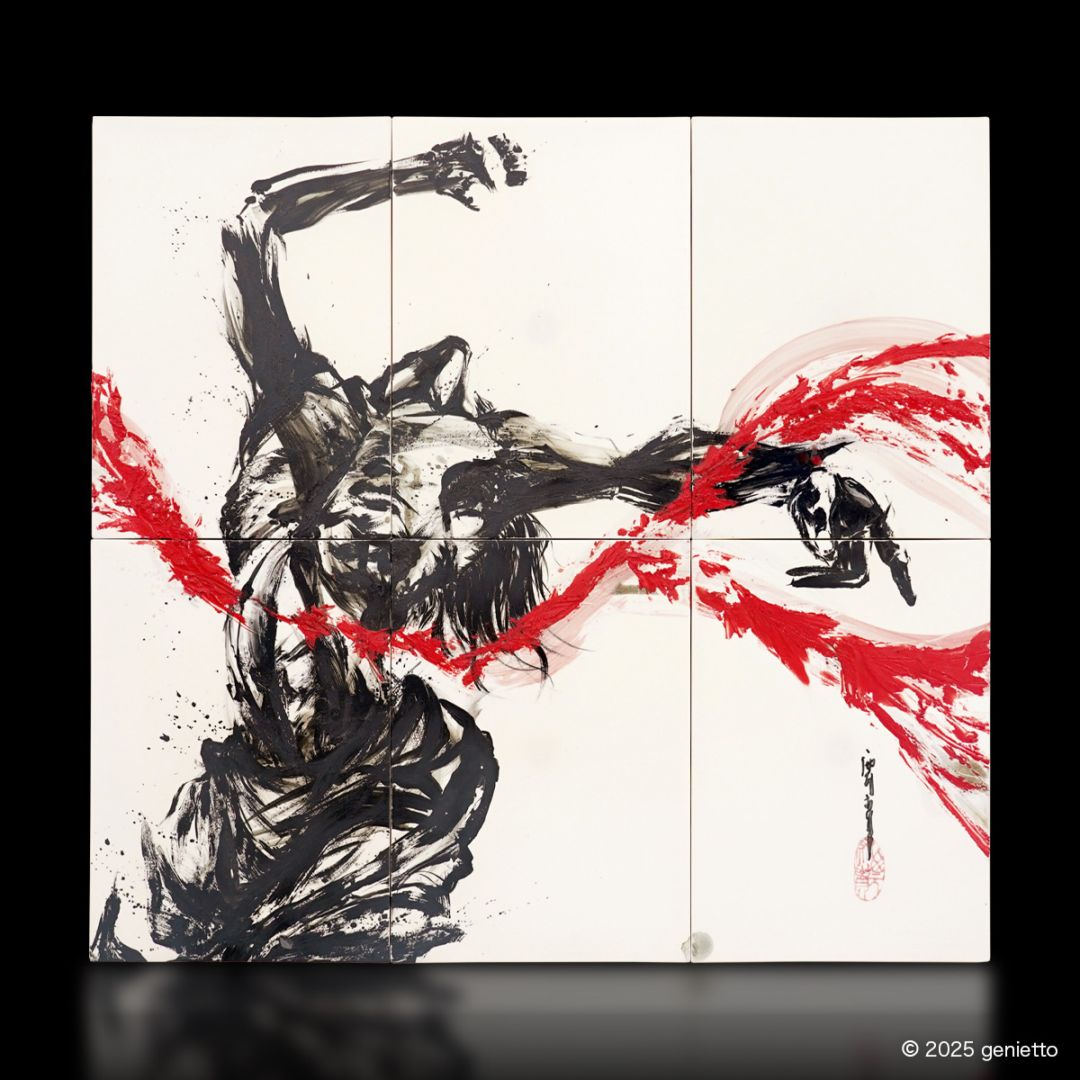 直筆陶墨画「紅蓮焔舞」