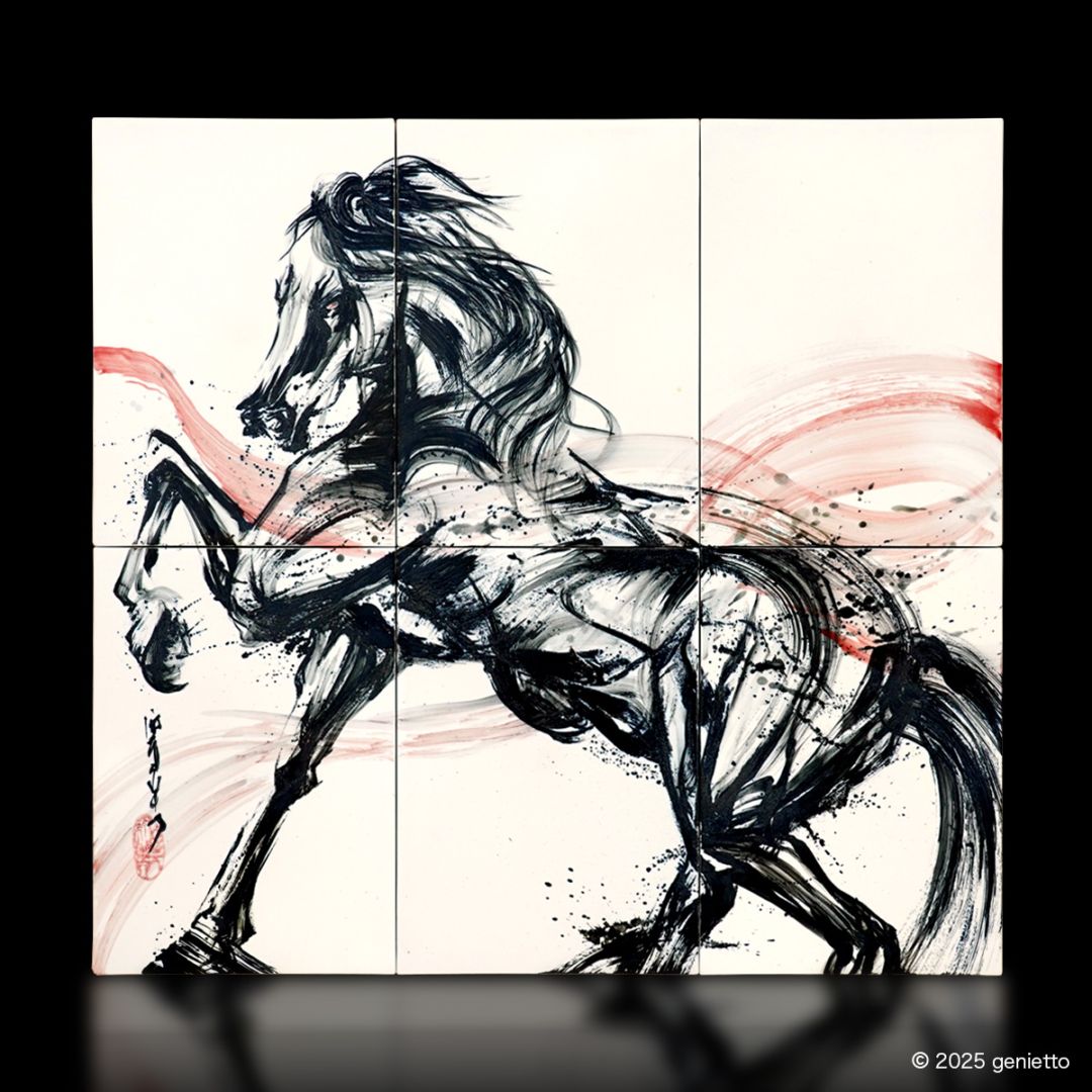 直筆陶墨画「紅焔疾駆」