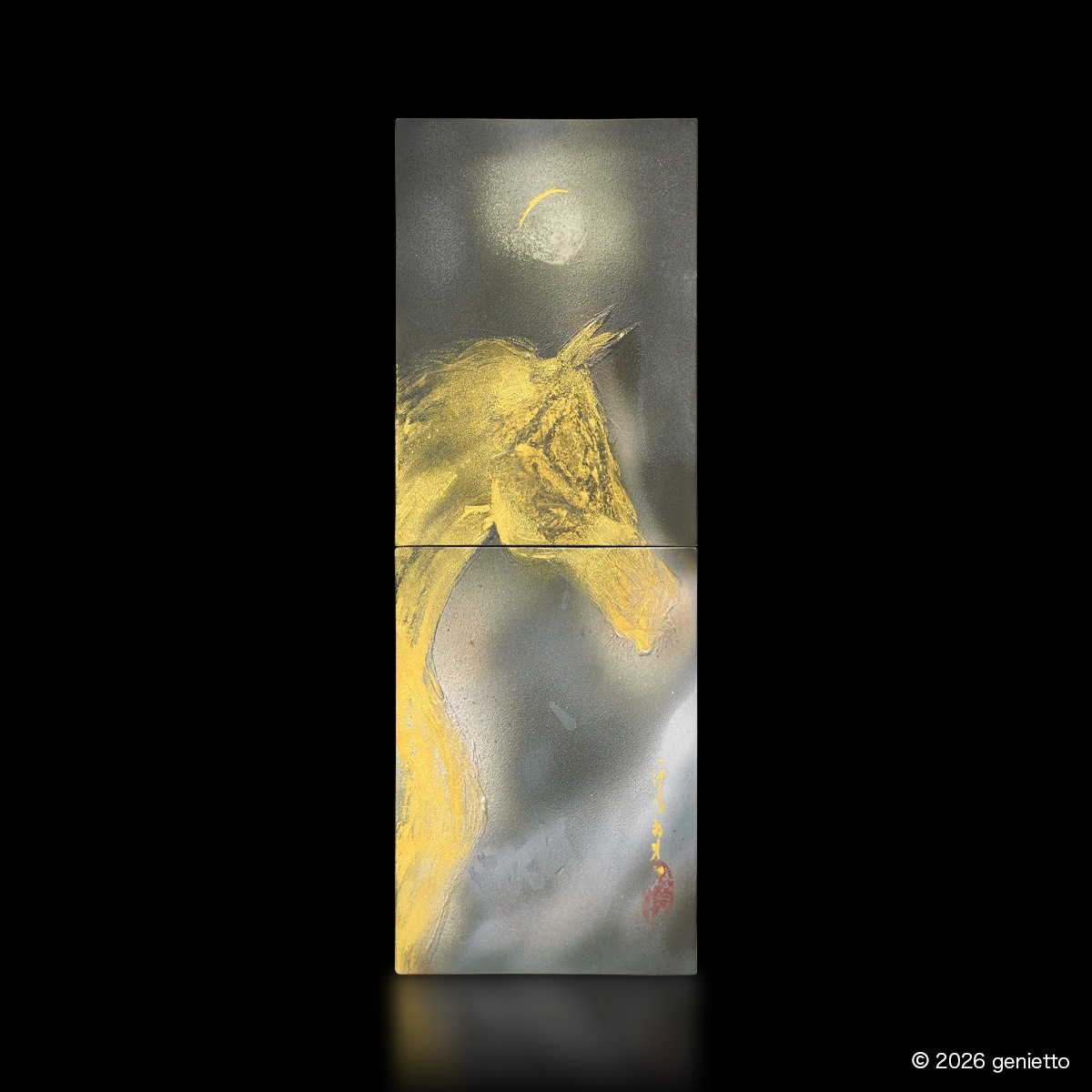 【新作】直筆陶墨画「金影静駿」