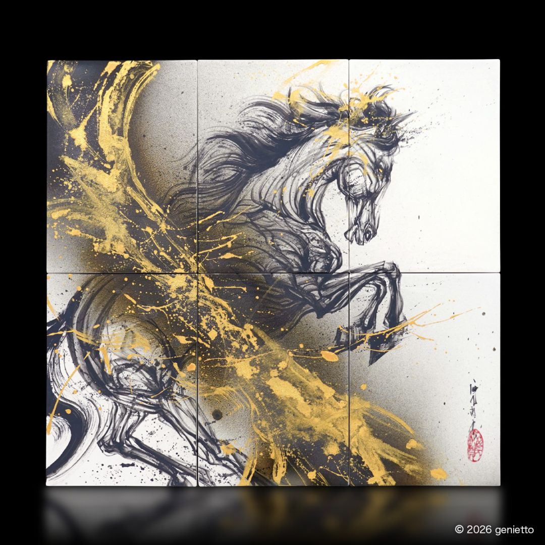 【新作】直筆陶墨画「龍蹄翔雲」