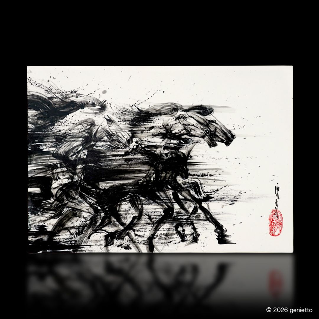 【新作】直筆陶墨画「兆動無限」