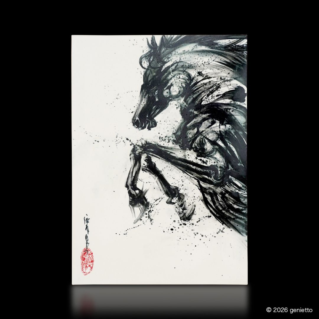 【新作】直筆陶墨画「均衡破跳」