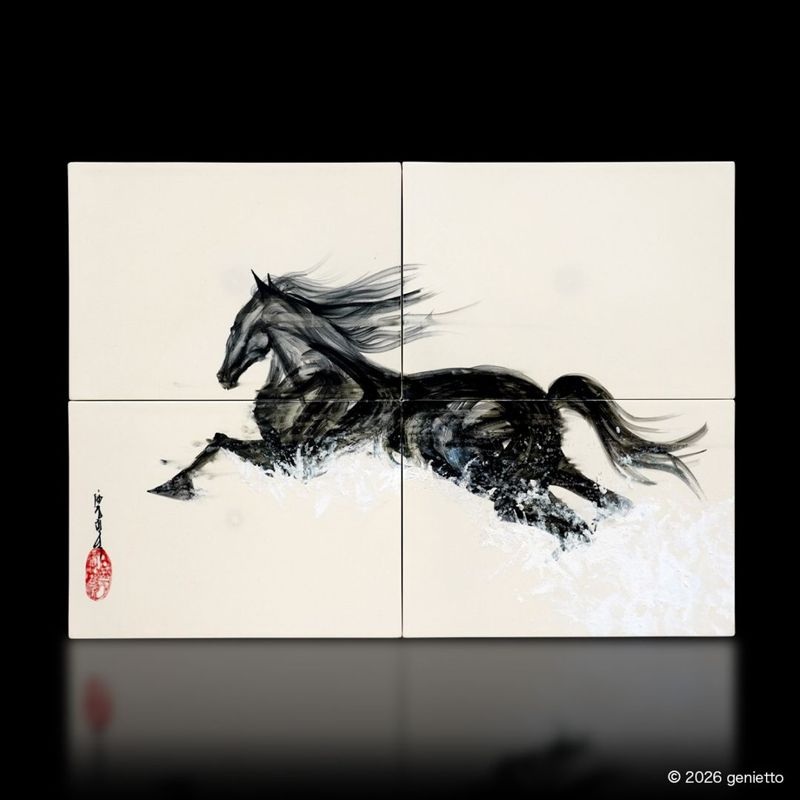 【新作】直筆陶墨画「雪裂天駆」