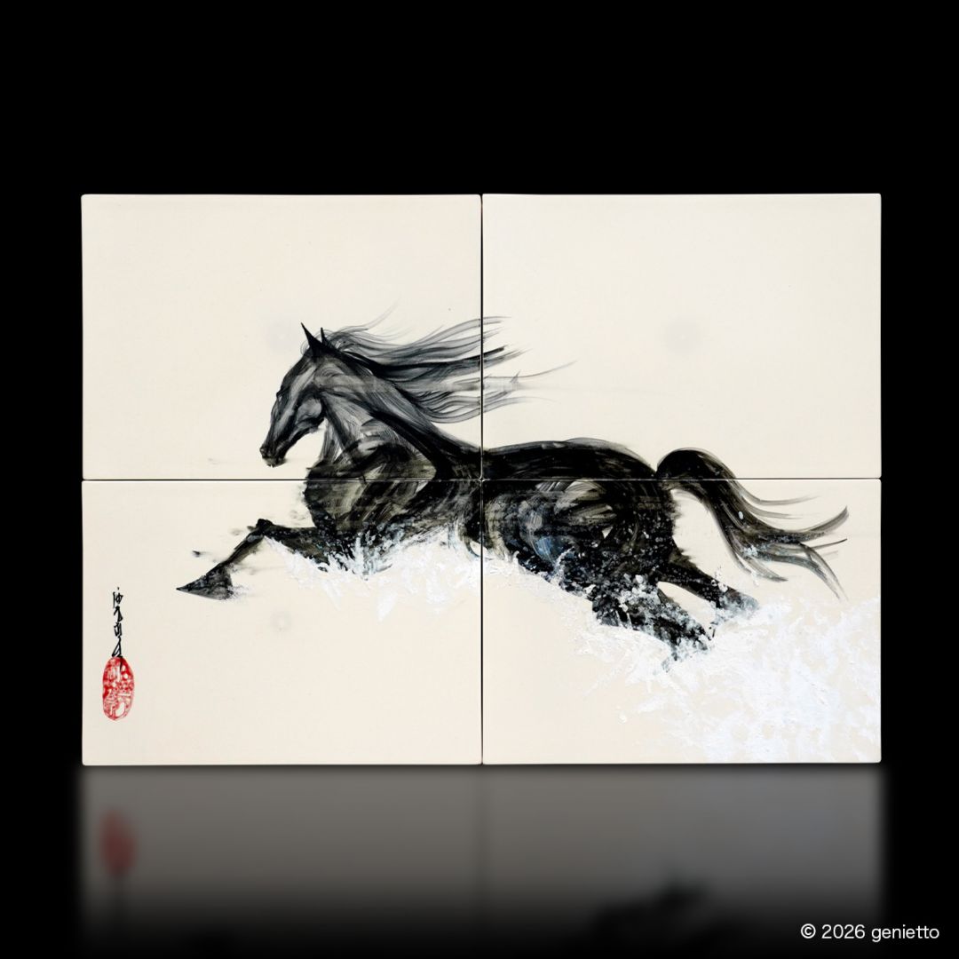 【新作】直筆陶墨画「雪裂天駆」