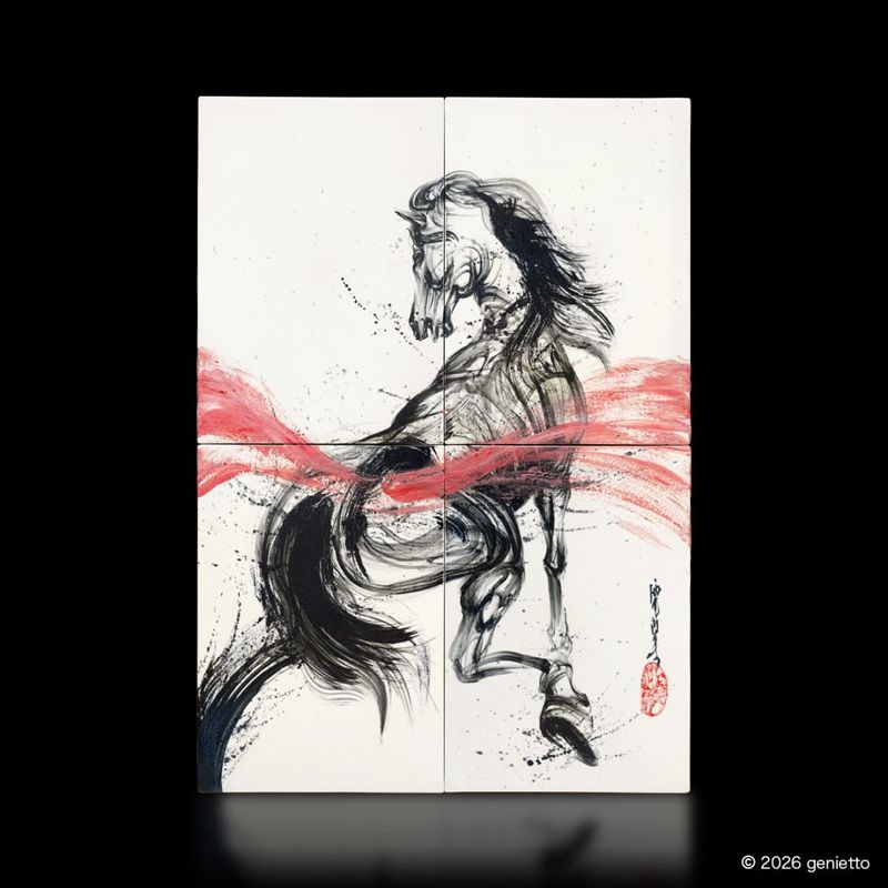 【新作】直筆陶墨画「紅翔不屈」