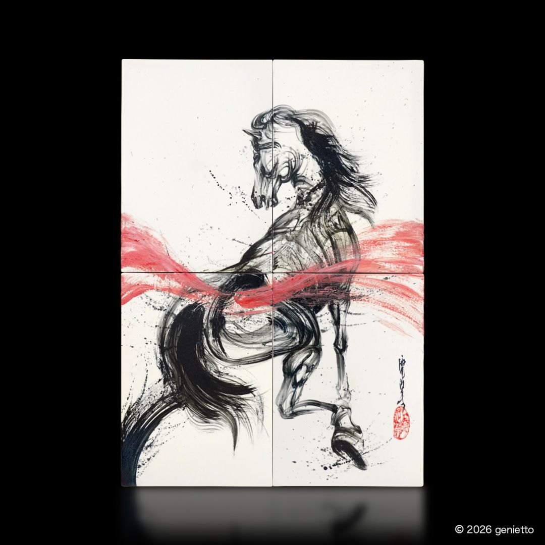 【新作】直筆陶墨画「紅翔不屈」